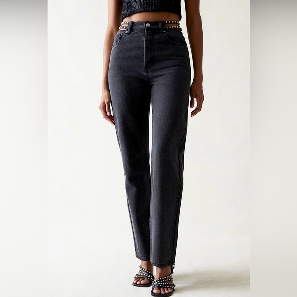Kendall+Kylie Eco Black Stud Dad Jeans. Black Denim. Size 22
